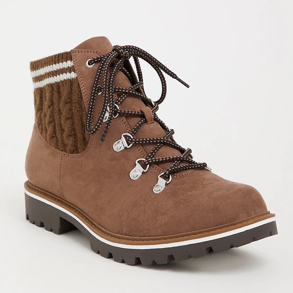 Torrid 10 Wide Boots Hiker Ankle Brown Knit New
